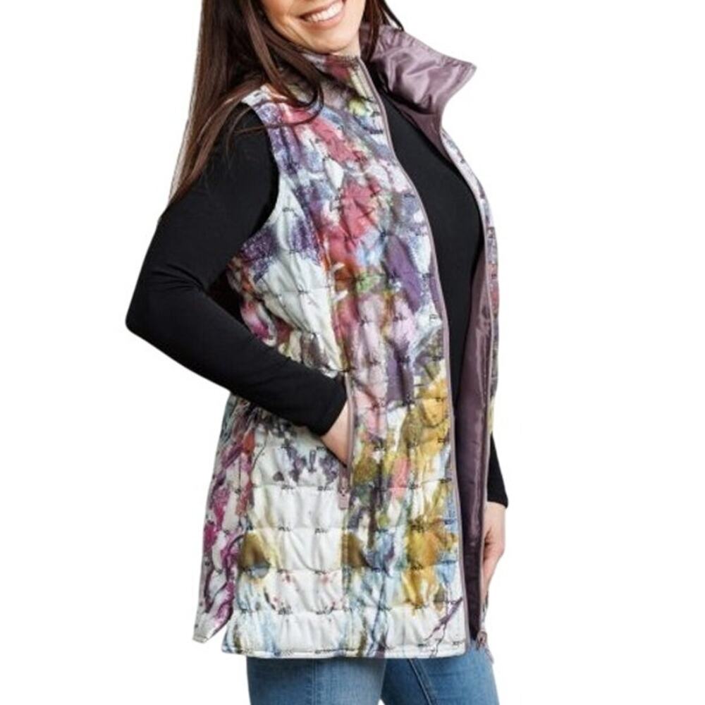 UbU Reversible Quilted Vest Womens M Multicolor‎ Metallic Taupe Faux Suede Artsy